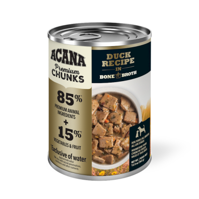 Acana Premium Chunks Canned Dog Food, Duck Recipe in Bone Broth, 12.8-oz