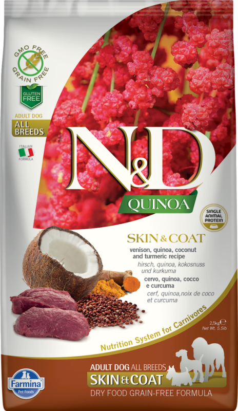 Farmina N&D Quinoa Dry Dog Food, Skin & Coat, Venison, 15.4-lb