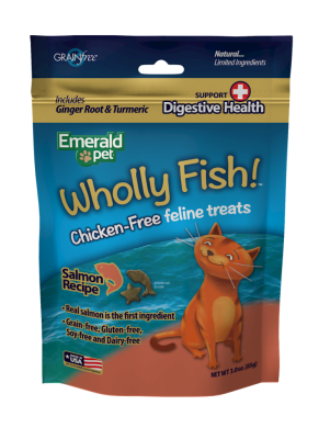 Emerald Pet Wholly Fish! Digestive Health Salmon Recipe Cat Treats, 3-oz