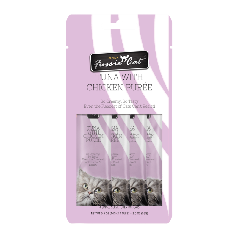 Fussie Cat Premium Puree Cat Treat, Tuna & Chicken, 4-count