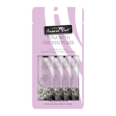 Fussie Cat Premium Puree Cat Treat, Tuna & Chicken, 4-count
