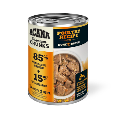 Acana Premium Chunks Canned Dog Food, Poultry Recipe in Bone Broth, 12.8-oz