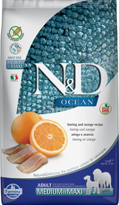 Farmina N&D Ocean Dry Dog Food, Herring & Orange, Adult, Medium & Maxi, 26.5-lb