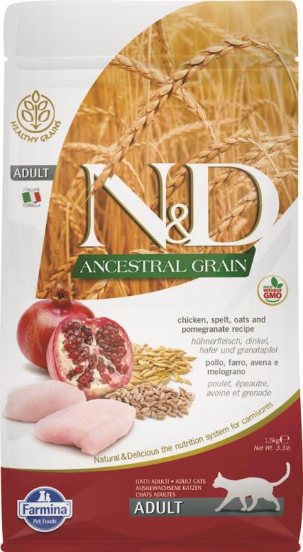 Farmina N&D Ancestral Grain Dry Cat Food, Chicken & Pomegranate, Adult, 3.3-lb