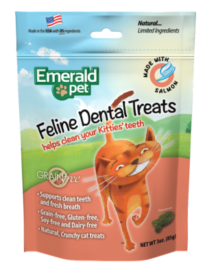 Emerald Pet Feline Dental Treats with Salmon Cat Treats, 3-oz Bag