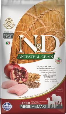 Farmina N&D Ancestral Grain Dry Dog Food, Chicken & Pomegranate, Senior, Medium & Maxi, 5.5-lb