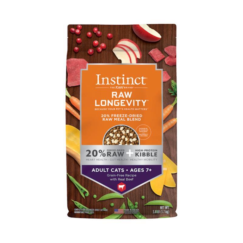 Instinct Longevity 20% Freeze-Dried Raw Meal Blend Dry Cat Food, Adult Age 7+, Beef, 3.8-lb